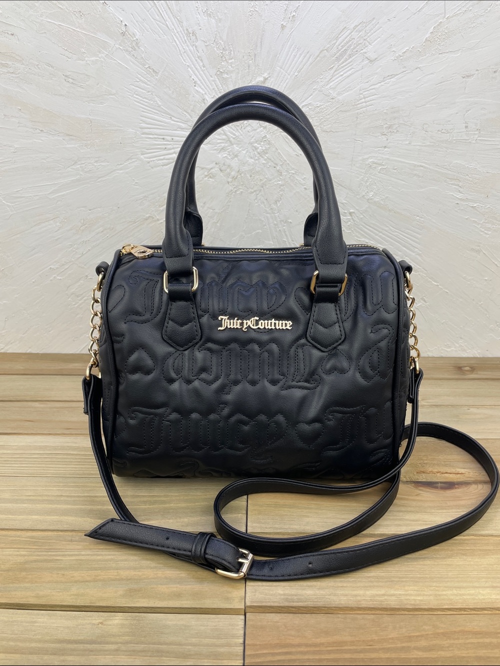 Juicy Couture Black Embossed Crossbody Bag With Attached Top Handles